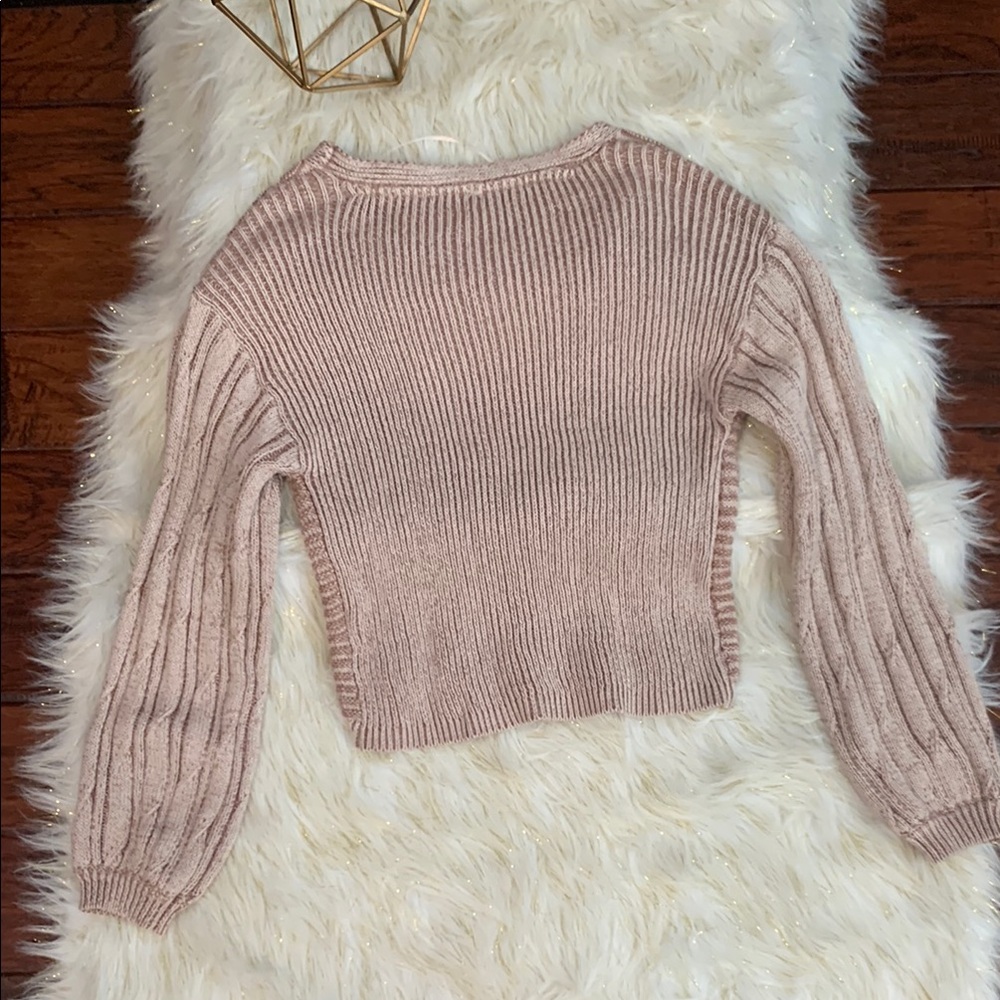 Free People Tan V-Neck Sweater with Ribbed Knit Women’s XS - Picture 2 of 5